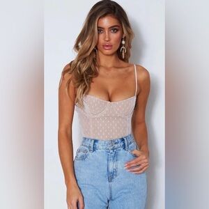 White fox nude polka dot bodysuit